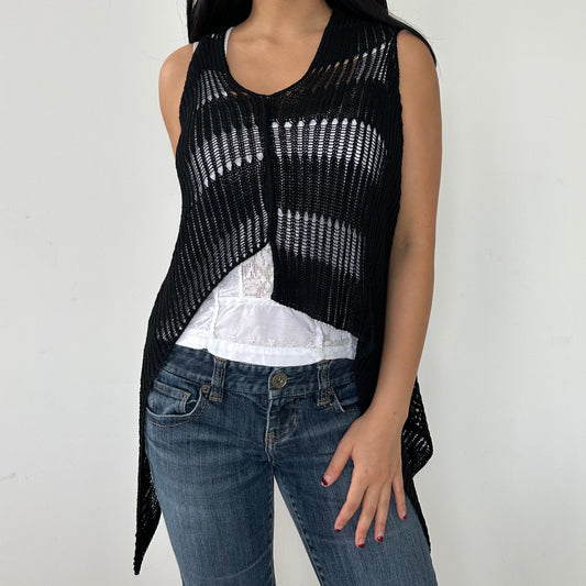 Sarah Pacini Black Asymmetrical Knit Vest - Small