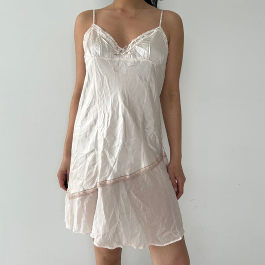 La Senza Lingerie White Lace Trim Silk Short Slip - Medium