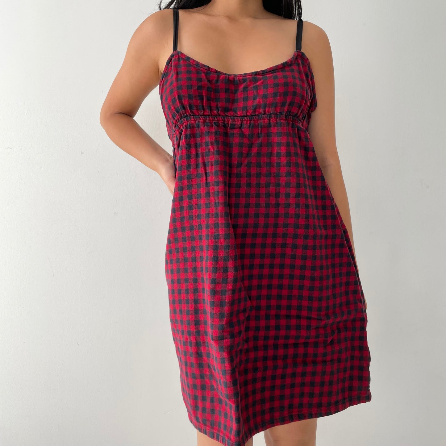 Lord & Taylor Red and Black Buffalo Plaid Babydoll Dress - Medium