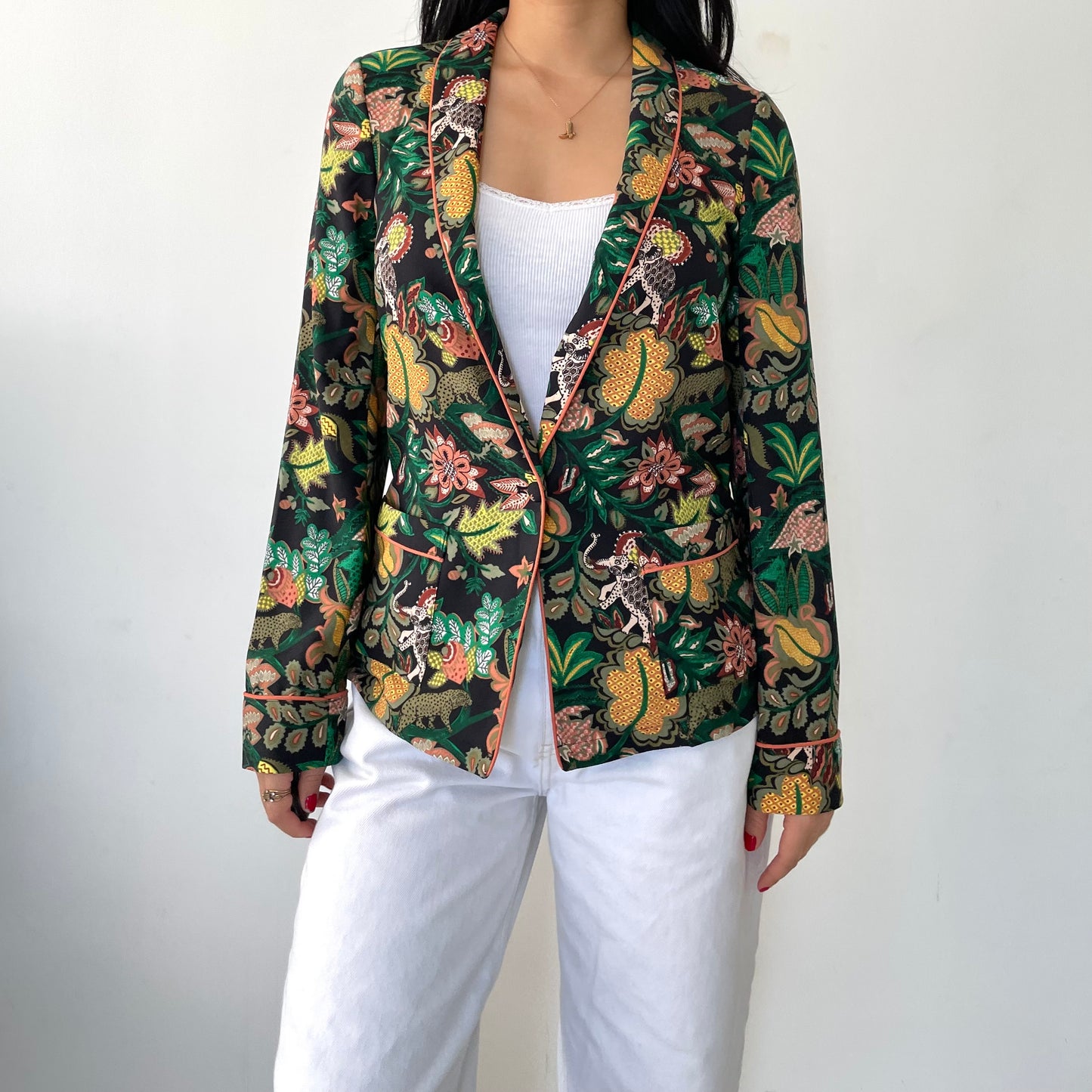 Scotch & Soda Black Multicolour Jungle Print Pajama Style Blazer - X-Small