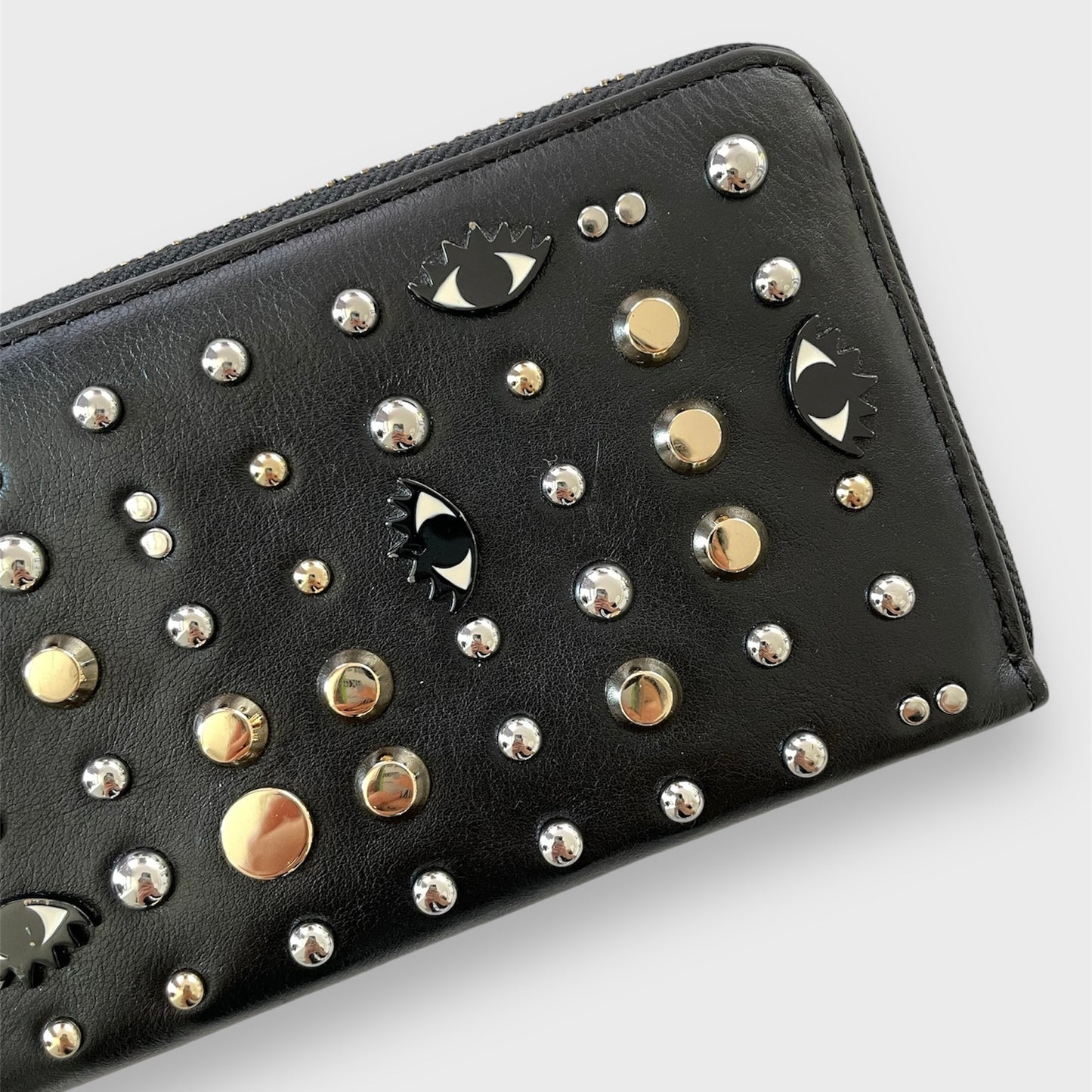 Rebecca Minkoff Black Studded Long Zip Around Wallet