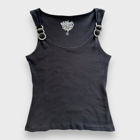 Black Ribbed Tank with Silver Ring Detail - Medium