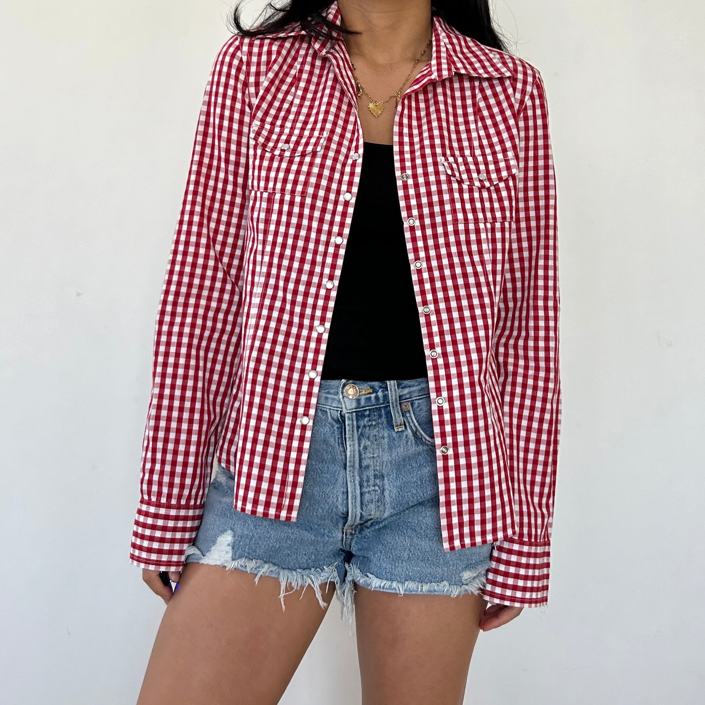 Jacob Connexion Red and White Gingham Shirt - Medium