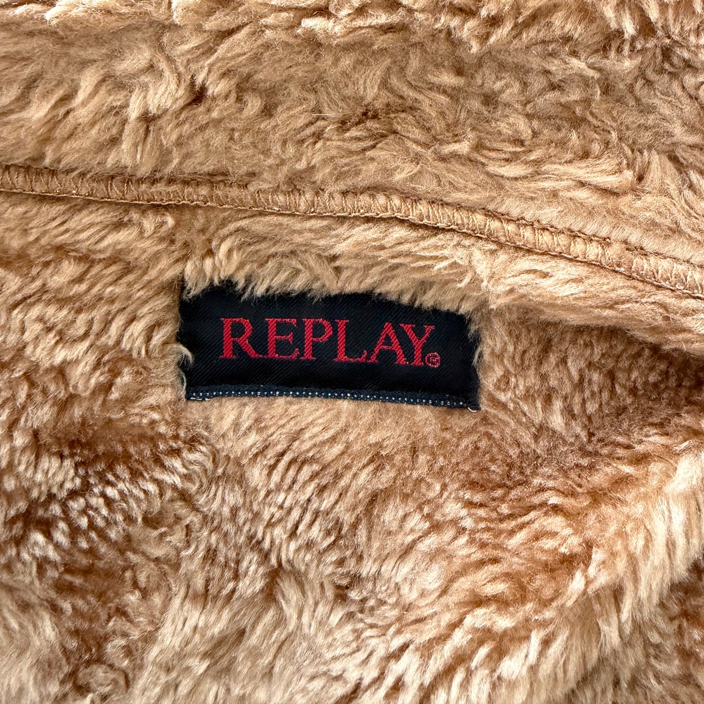 Replay Beige Faux Shearling Double Zip Coat - Small