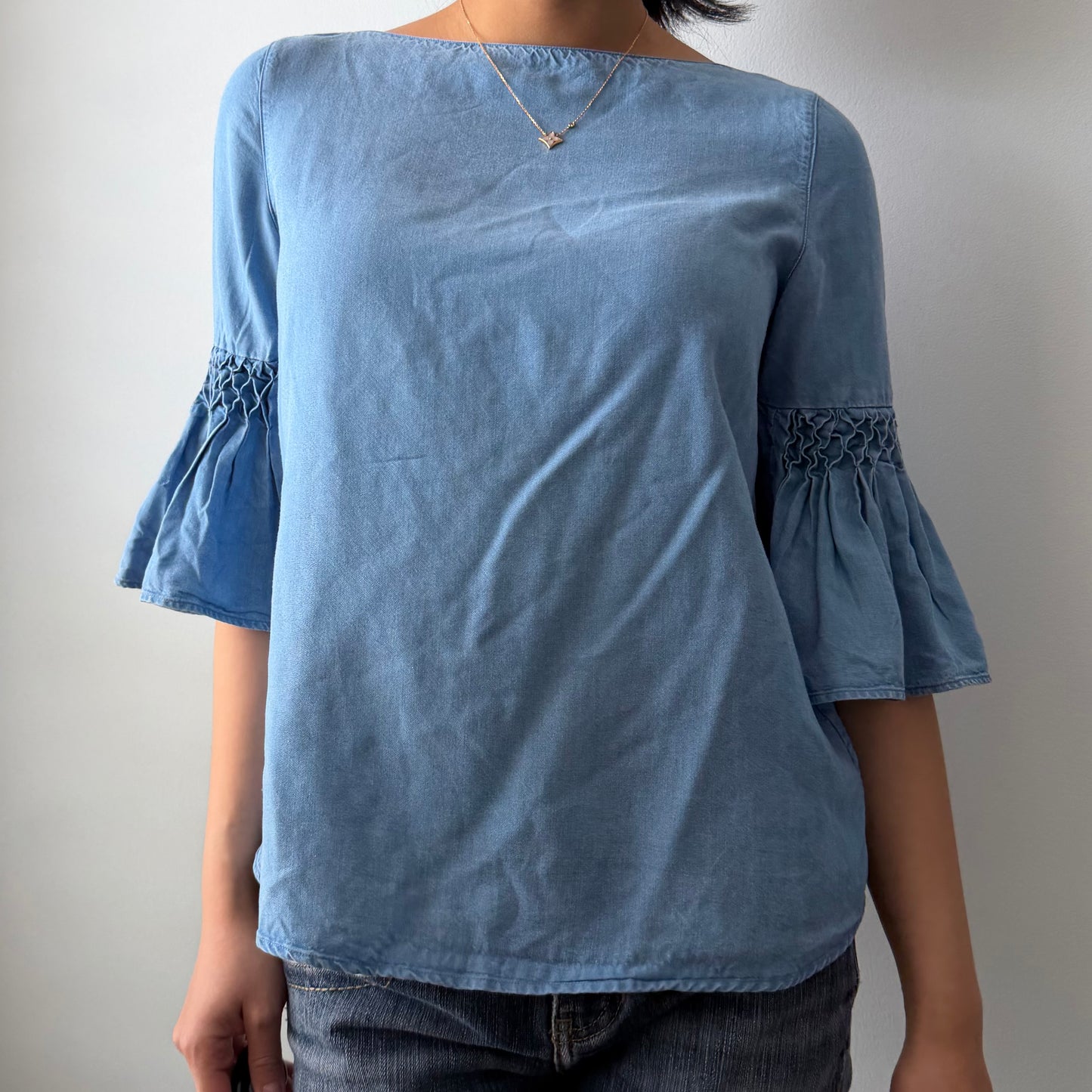 Massimo Dutti Blue Bell-Sleeve Top - X-Small