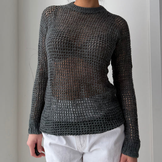 Knitbrary Baby Alpaca and Silk Open Knit Sweater - Medium