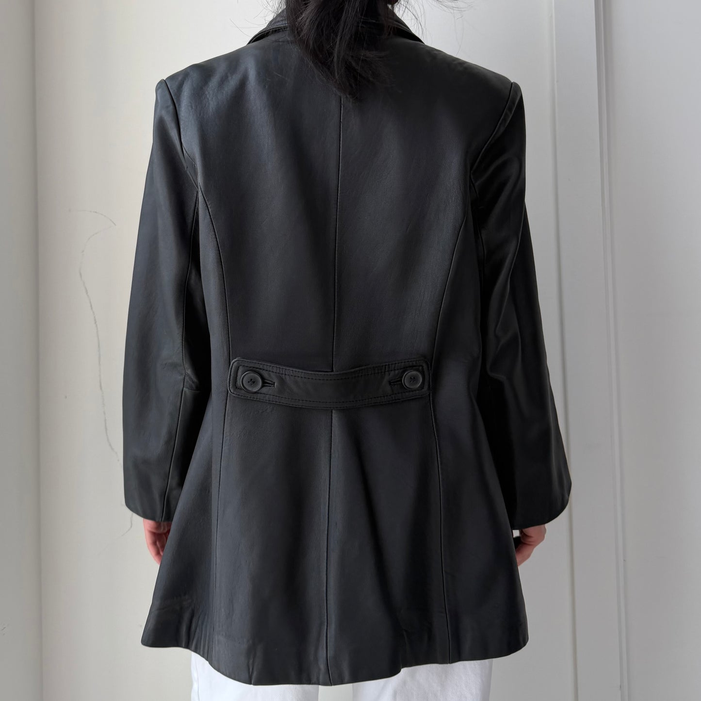 Danier Black Leather Pea Coat - Medium