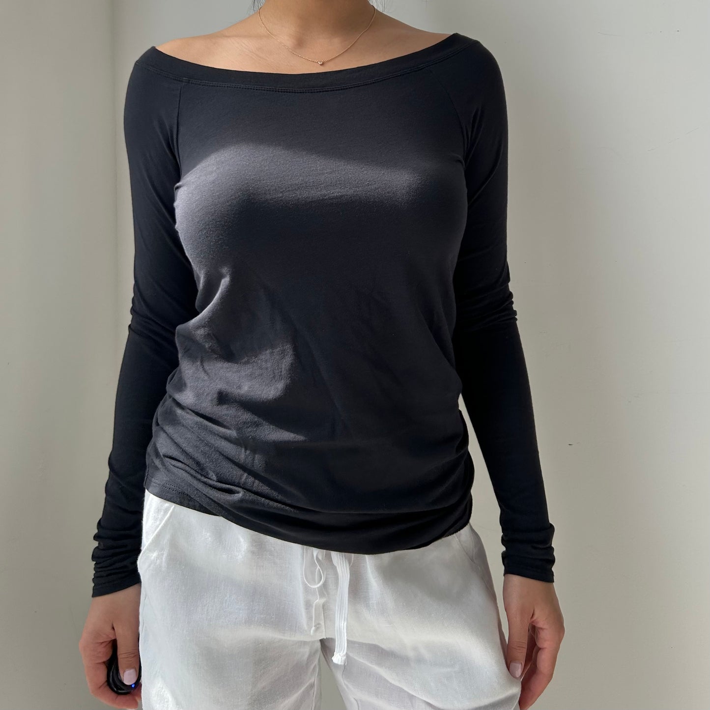 Vince Black Boat Neck Long Sleeve Top - Small