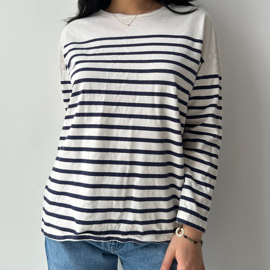Navy Breton Stripe Long Sleeve Tee - Medium