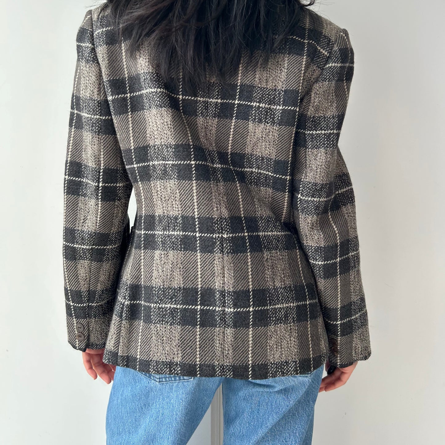 1990s Brown Plaid Pure Virgin Wool Blazer - Medium