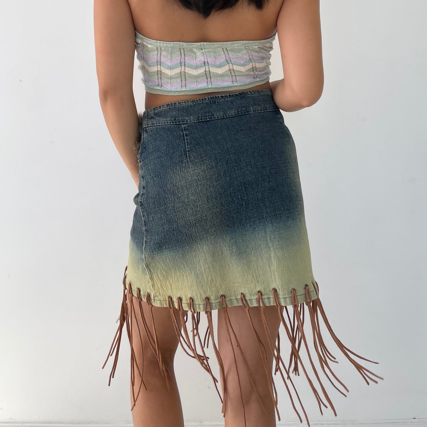 UB Jeans Denim Fringed Mini Skirt - Medium