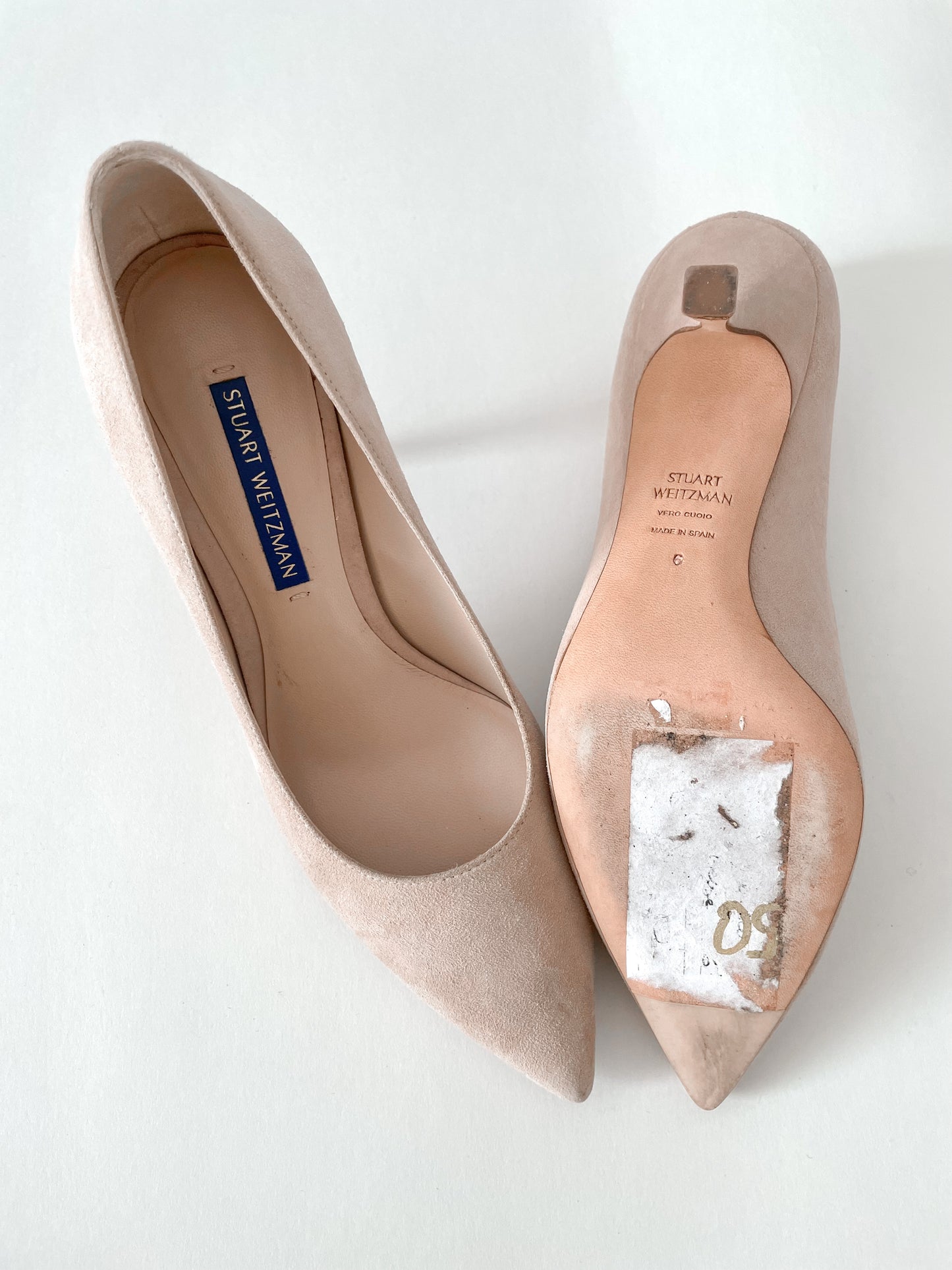 Stuart Weitzman Pale Pink Suede Pointed Toe Stiletto Heel Pumps - US 6M