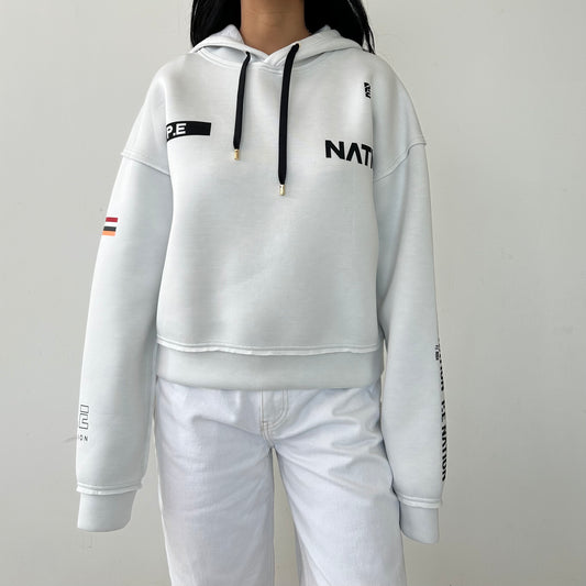 P.E Nation White Cropped Scuba Hoodie - X-Small