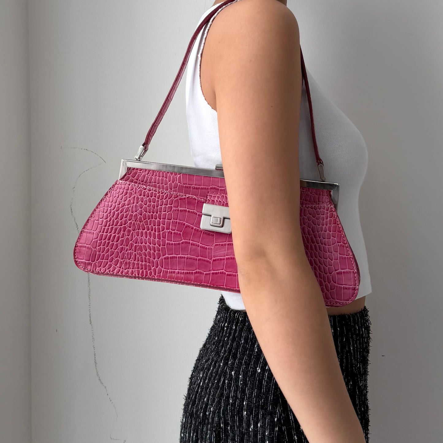 Nine West Pink Croc-Embossed Shoulder Bag