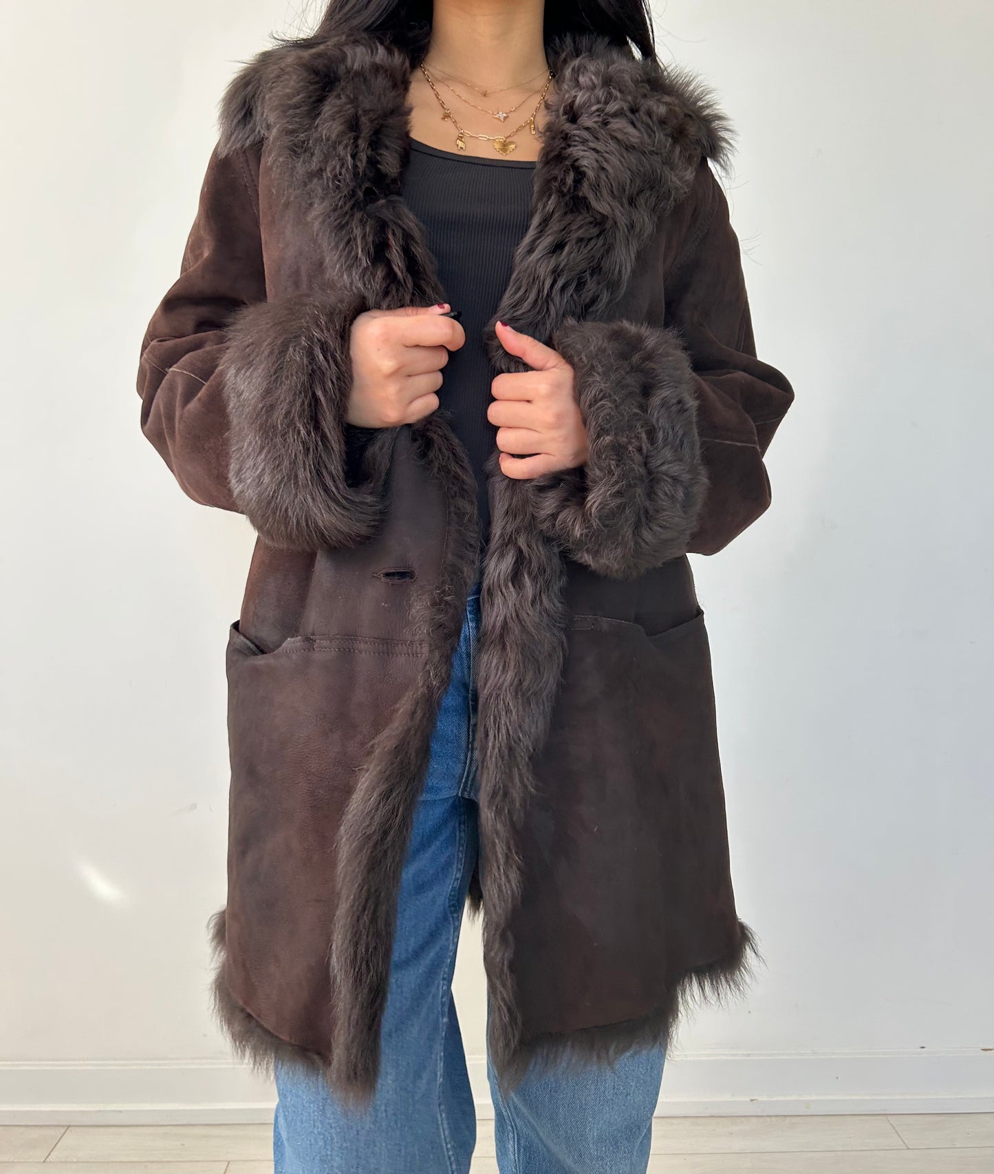 Vintage Hilary Radley Made in Canada Brown Genuine Suede and Fur Trim Coat - Large