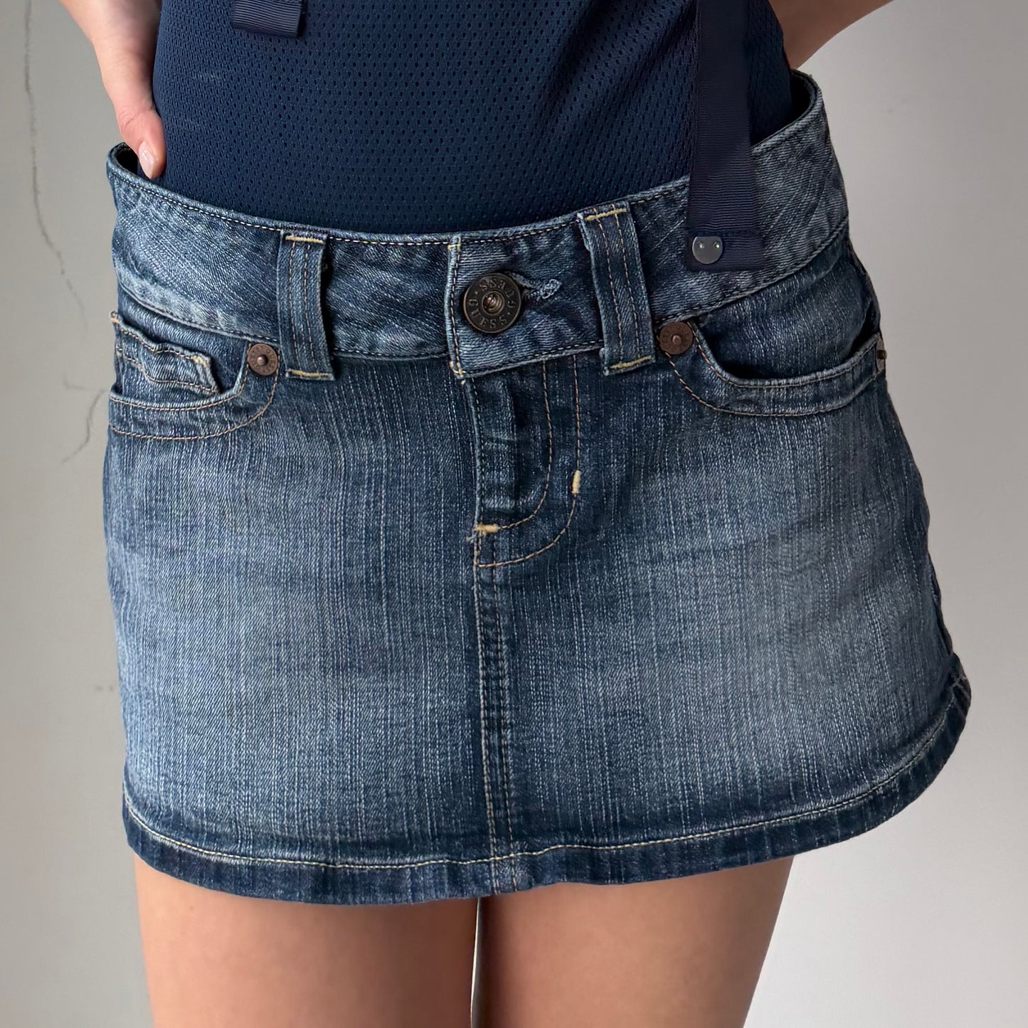 Guess Low-Rise Denim Micro Mini Skirt - W27