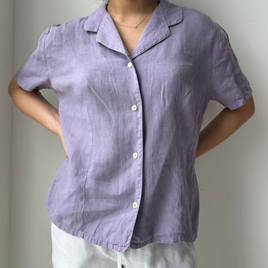 120% Lino Purple Short Sleeve Button Up Shirt - Large