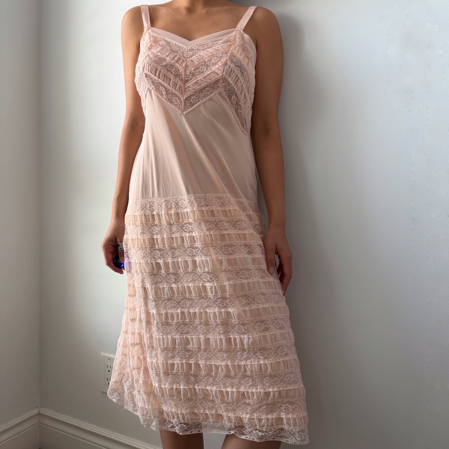 Blush Pink Lace-Trim Slip Dress - Medium