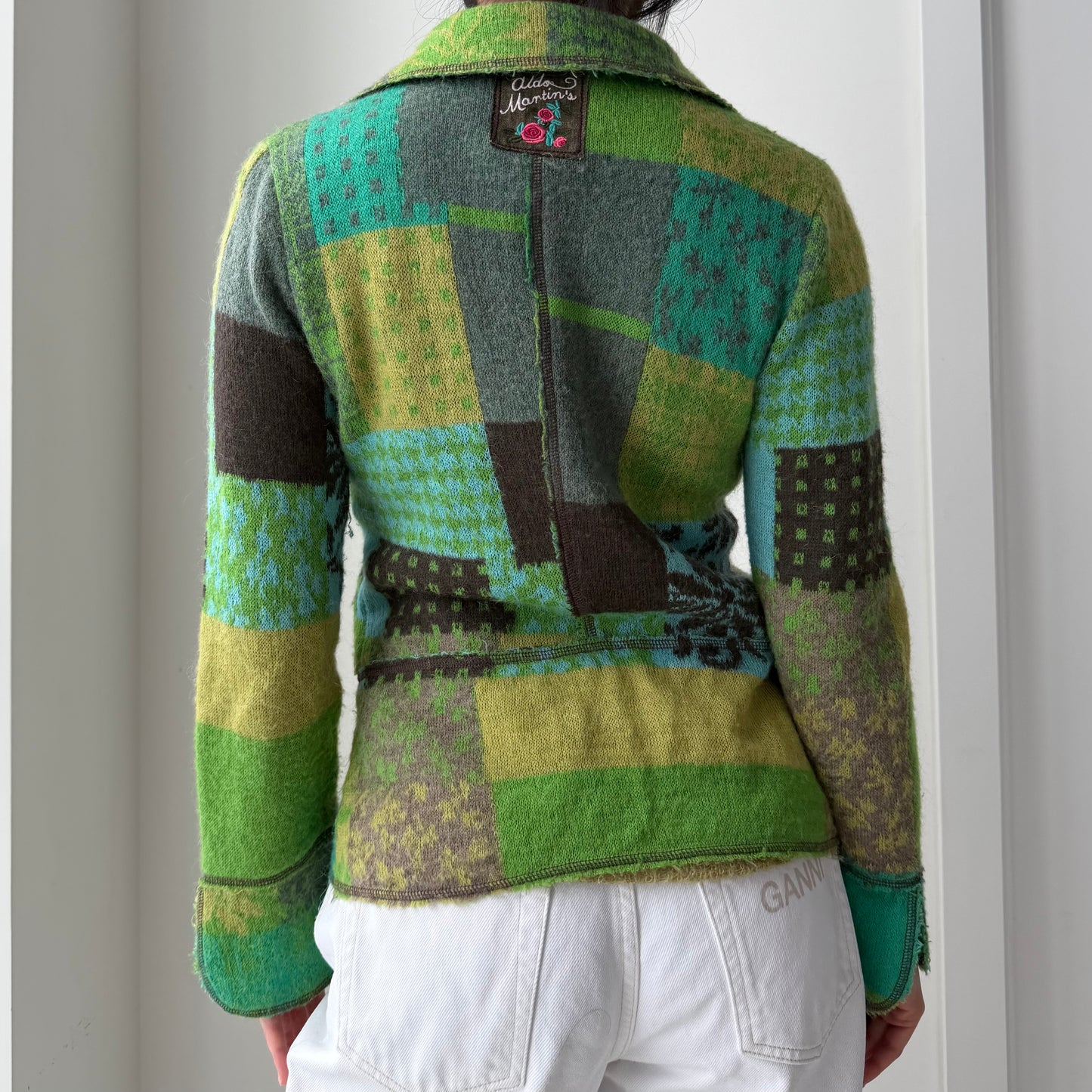 Aldo Martin’s Green Patchwork Knit Mohair Cardigan - Small