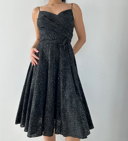 Rubber Ducky Productions Black Sequin Wrap Fit and Flare Dress - X-Small