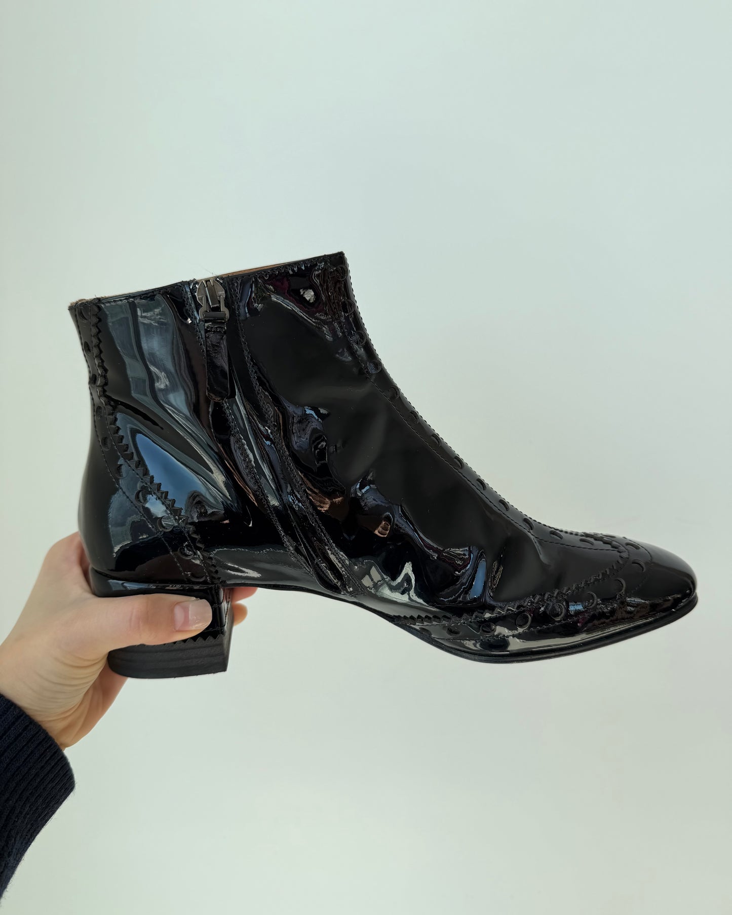 2017 Chloé Perry Black Patent Leather Ankle Boots - EU 39