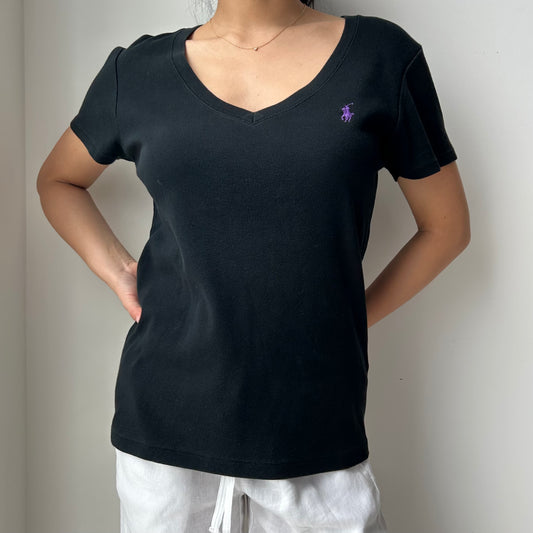 Ralph Lauren Sport Black V Neck Tee - Large