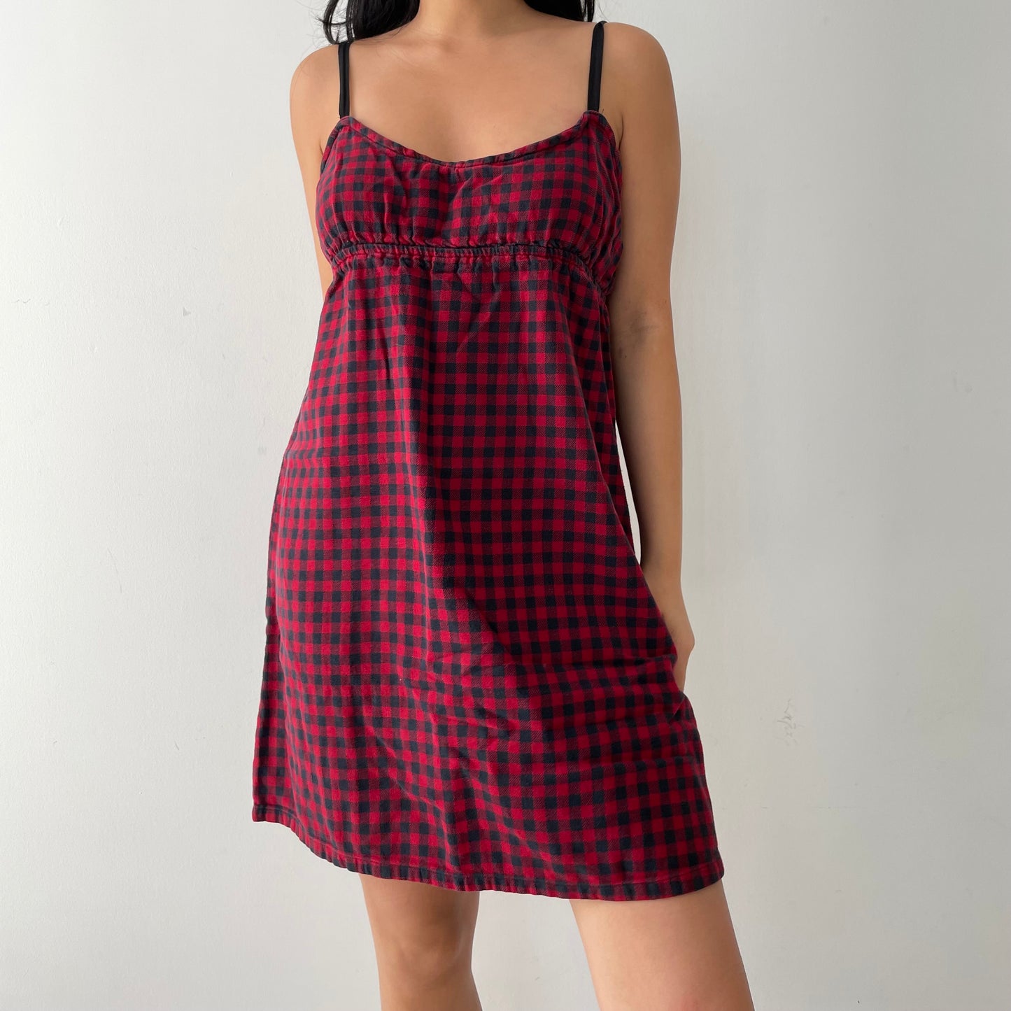 Lord & Taylor Red and Black Buffalo Plaid Babydoll Dress - Medium