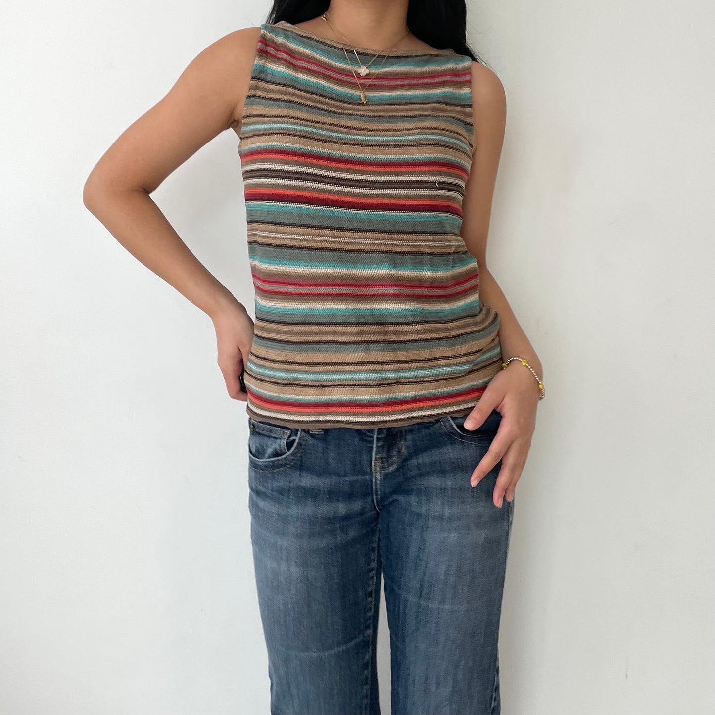 Vintage 1990s Lauren Ralph Lauren Petite Linen Silk Blend Striped Sleeveless Knit - Medium