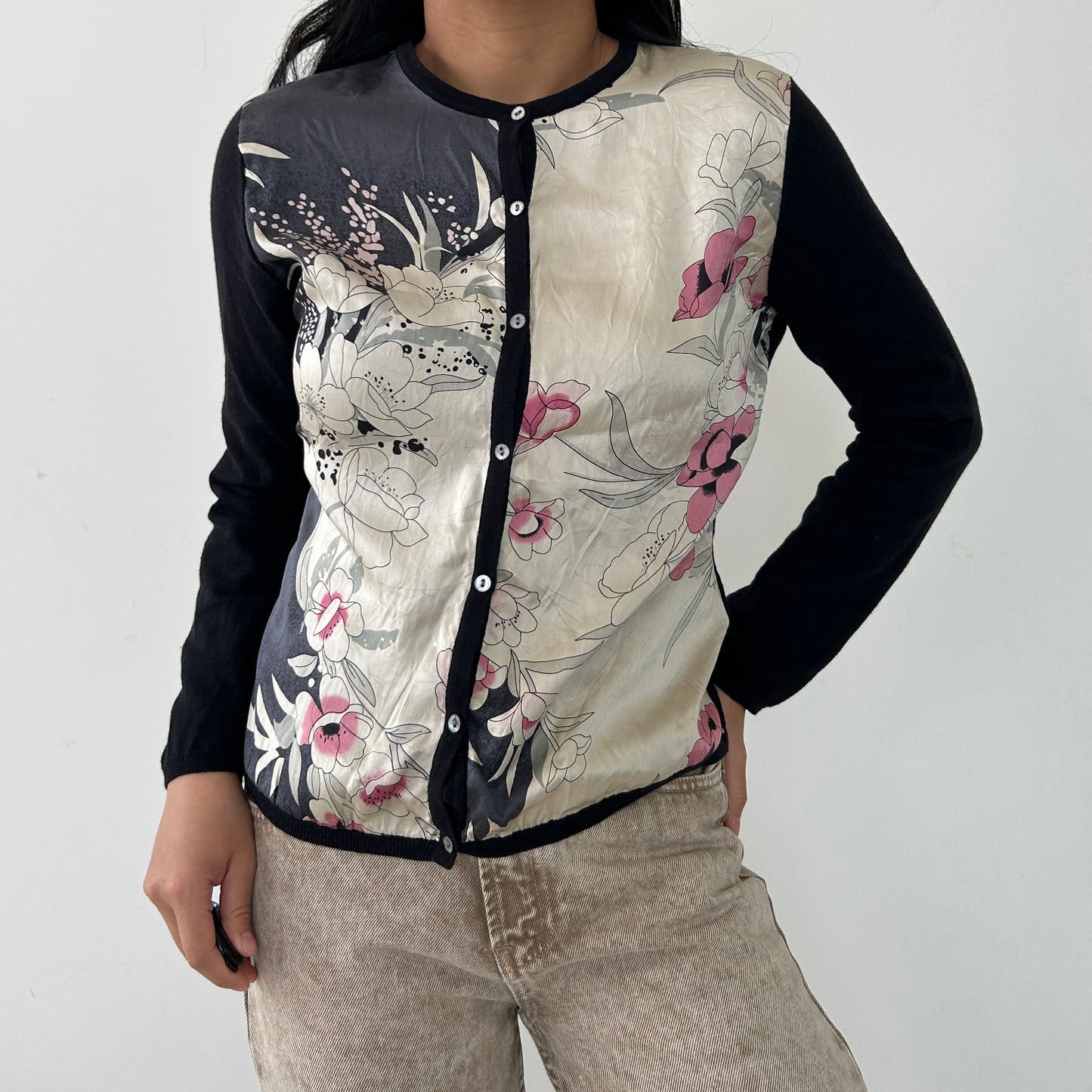 Silk and Cashmere Floral Print Cardigan - X-Small/Small