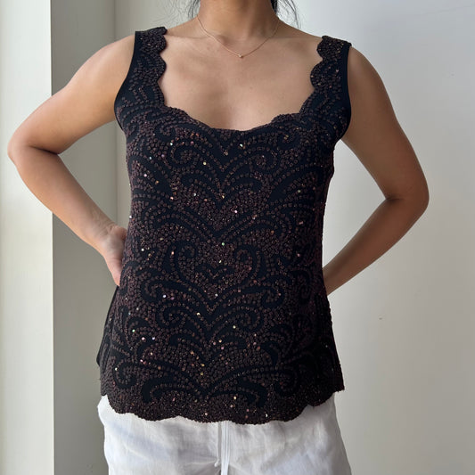 Onyx Nite Made in USA Glitter Embellished Sleeveless Top - Medium