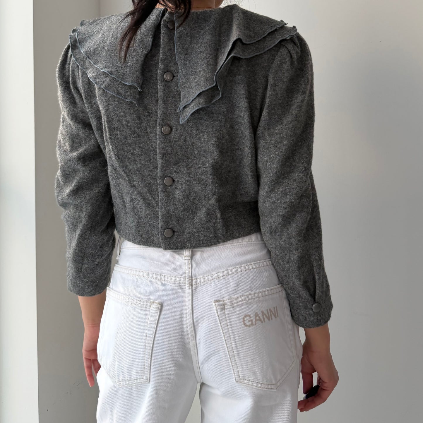 Made in Japan Grey Peter Pan Collar Wool Blend Knit Top - X-Small