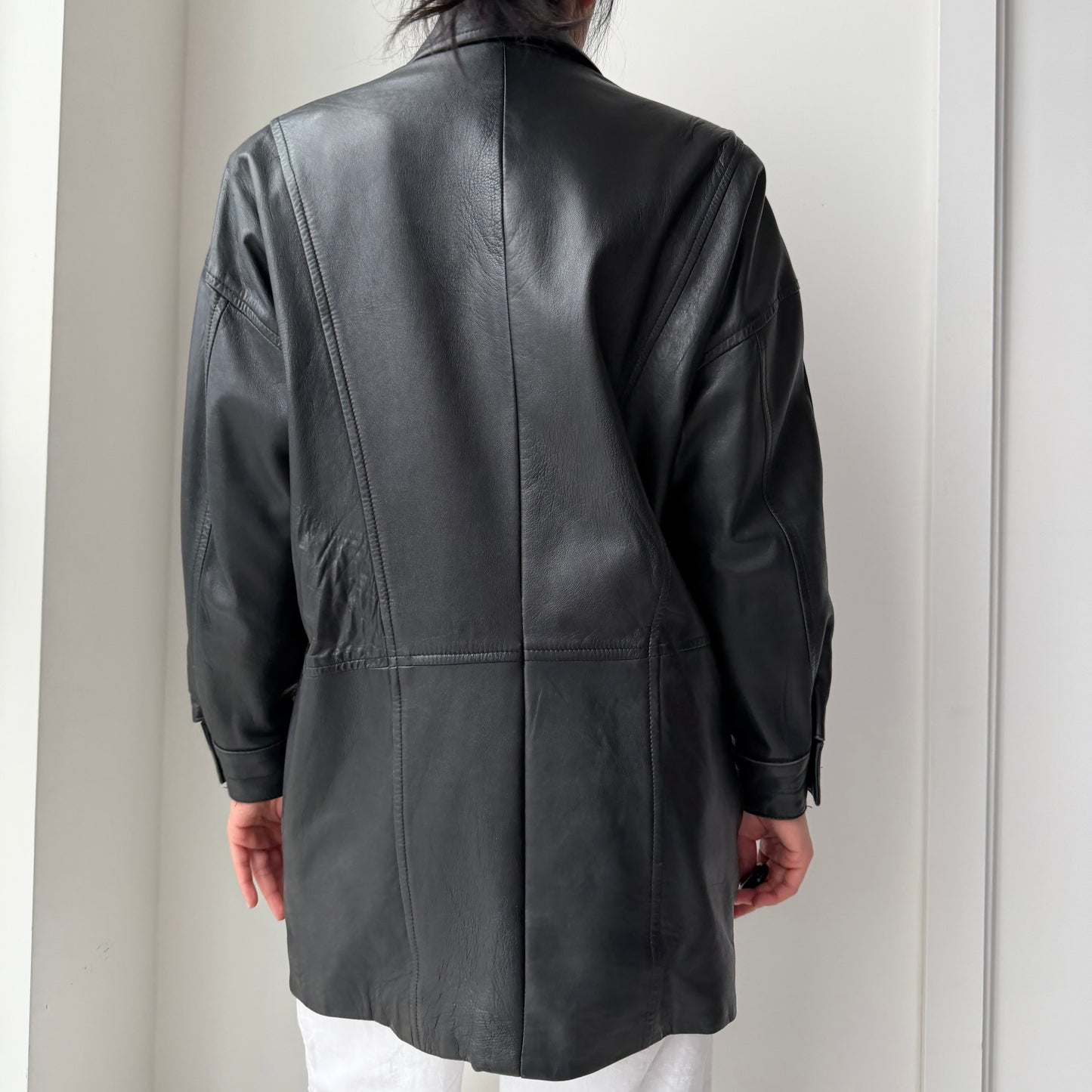 Oversized Black Leather Jacket - Small