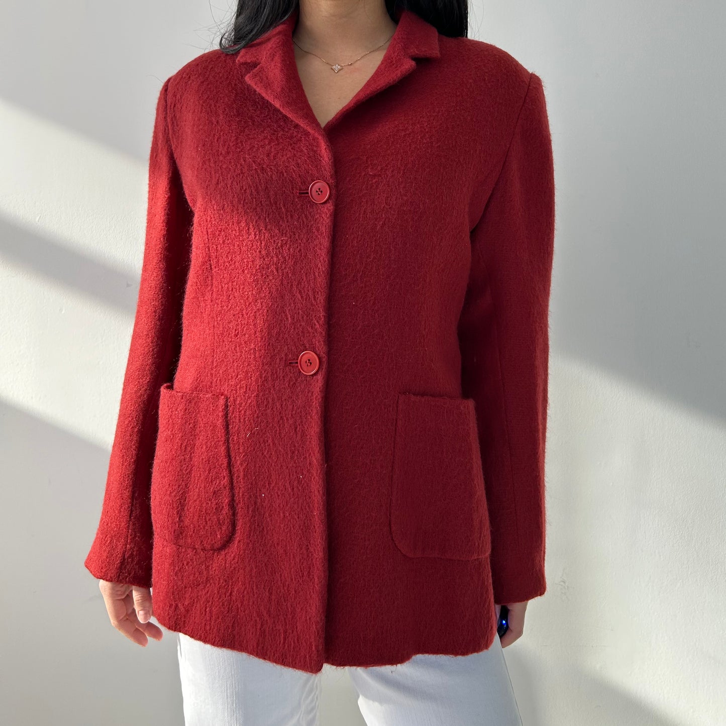 Vintage 1980s Joan & David Red Wool Mohair Jacket - Large