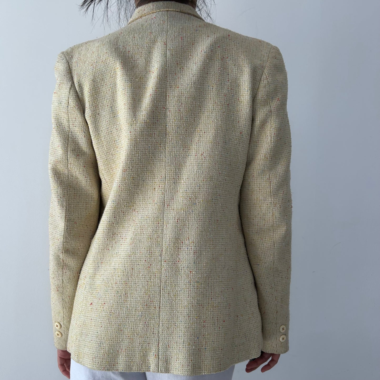 Vintage Butter Yellow Single Breasted Tweed Blazer - Medium
