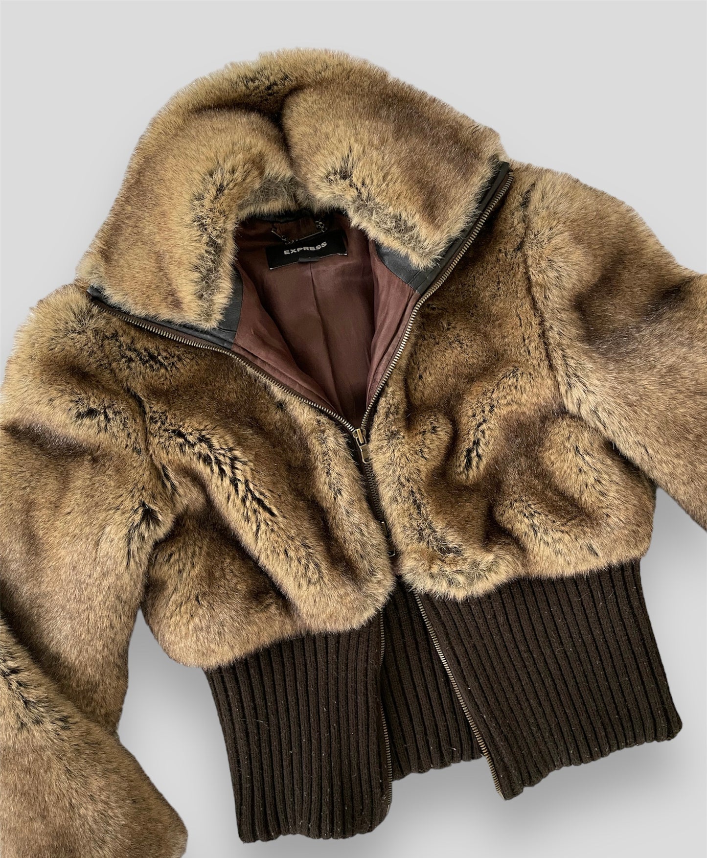 Express Brown Y2K Faux Fur Jacket - Small