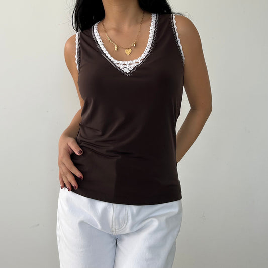 Oscar by Oscar de la Renta Brown Tank Top - Small/Medium