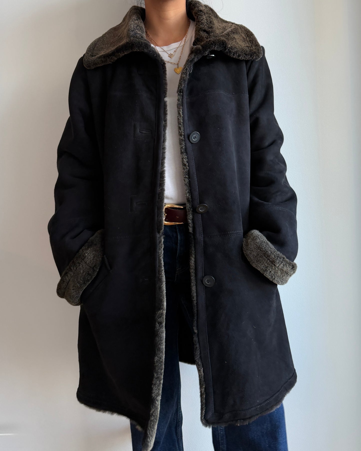 Danier Black Sheepskin Shearling Coat - Medium