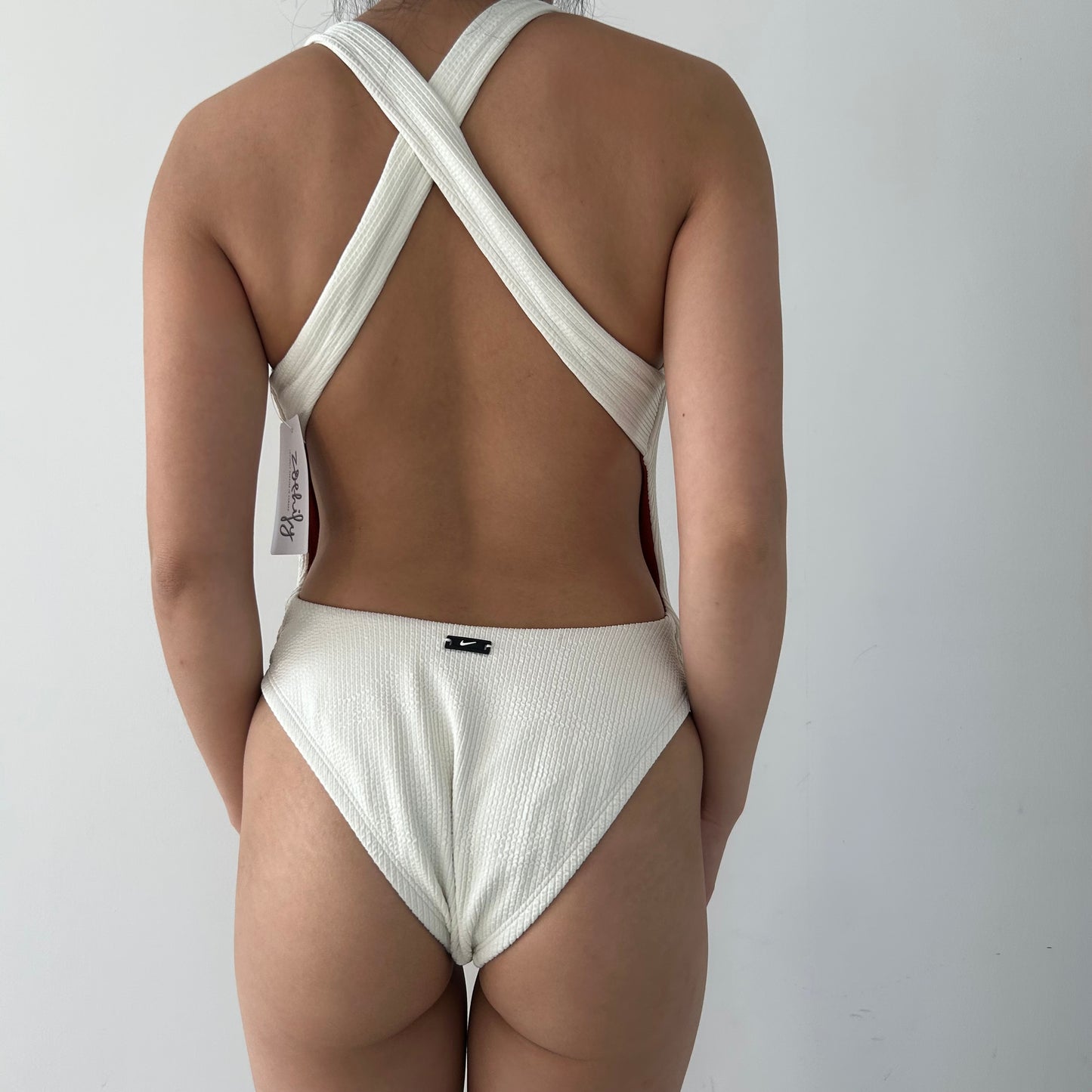 Nike Swim Cream Ribbed One Piece Swimsuit - Small