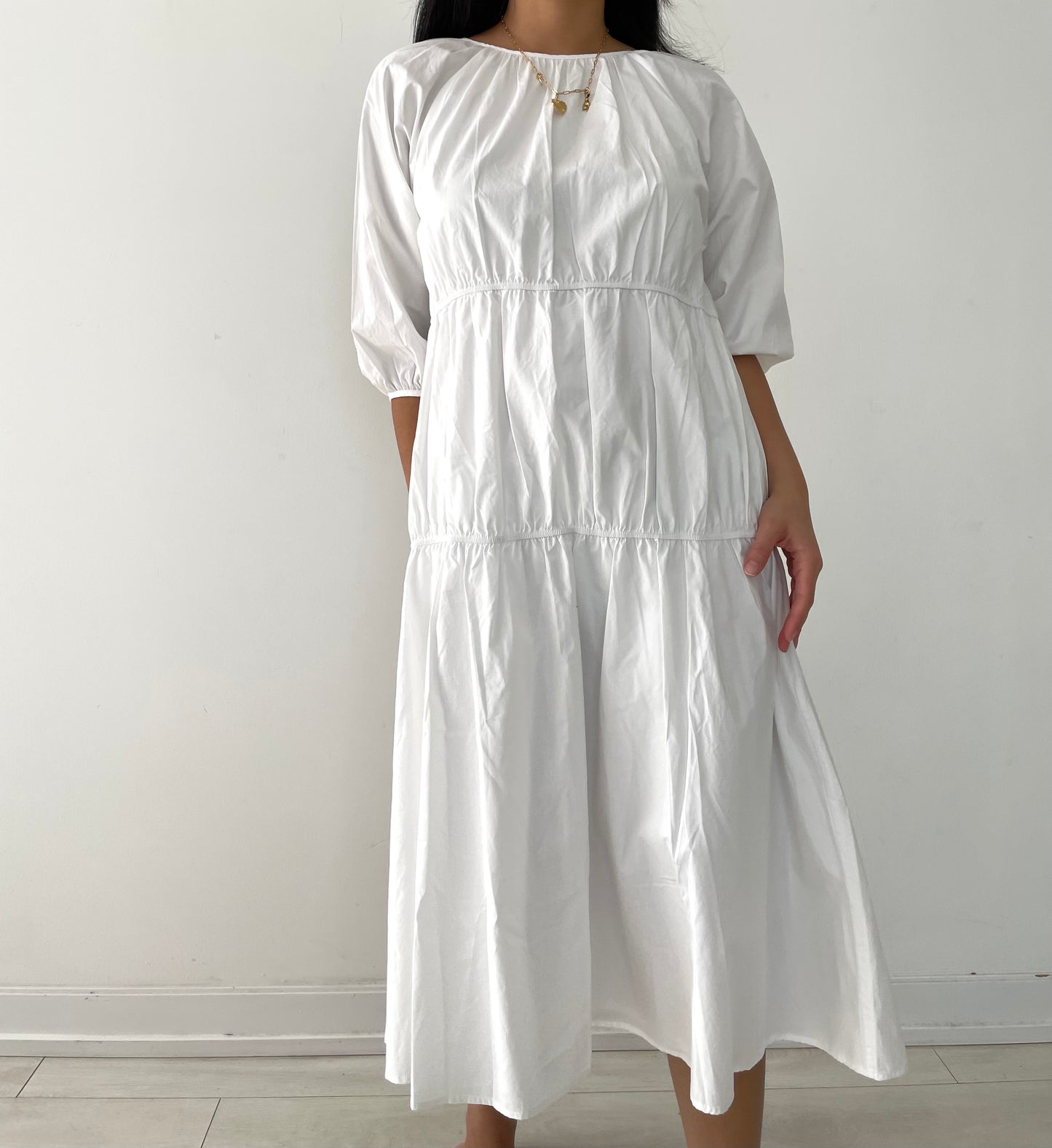 White Tiered Maxi Dress - Small