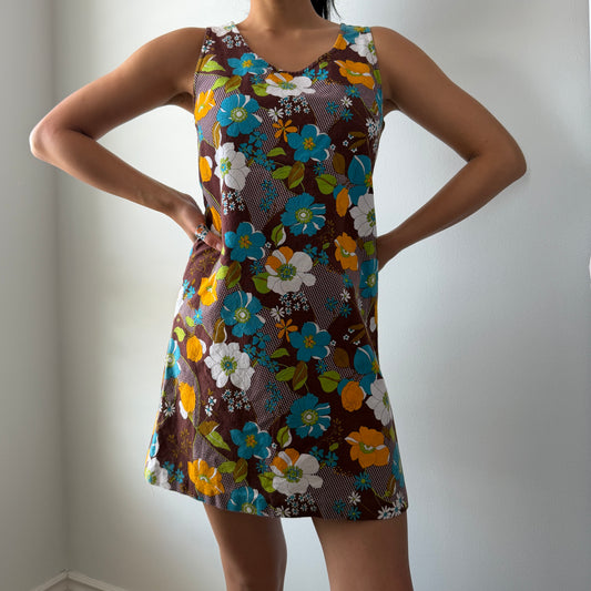 Made in Japan Floral Sleeveless Cotton Shift Dress - X-Small
