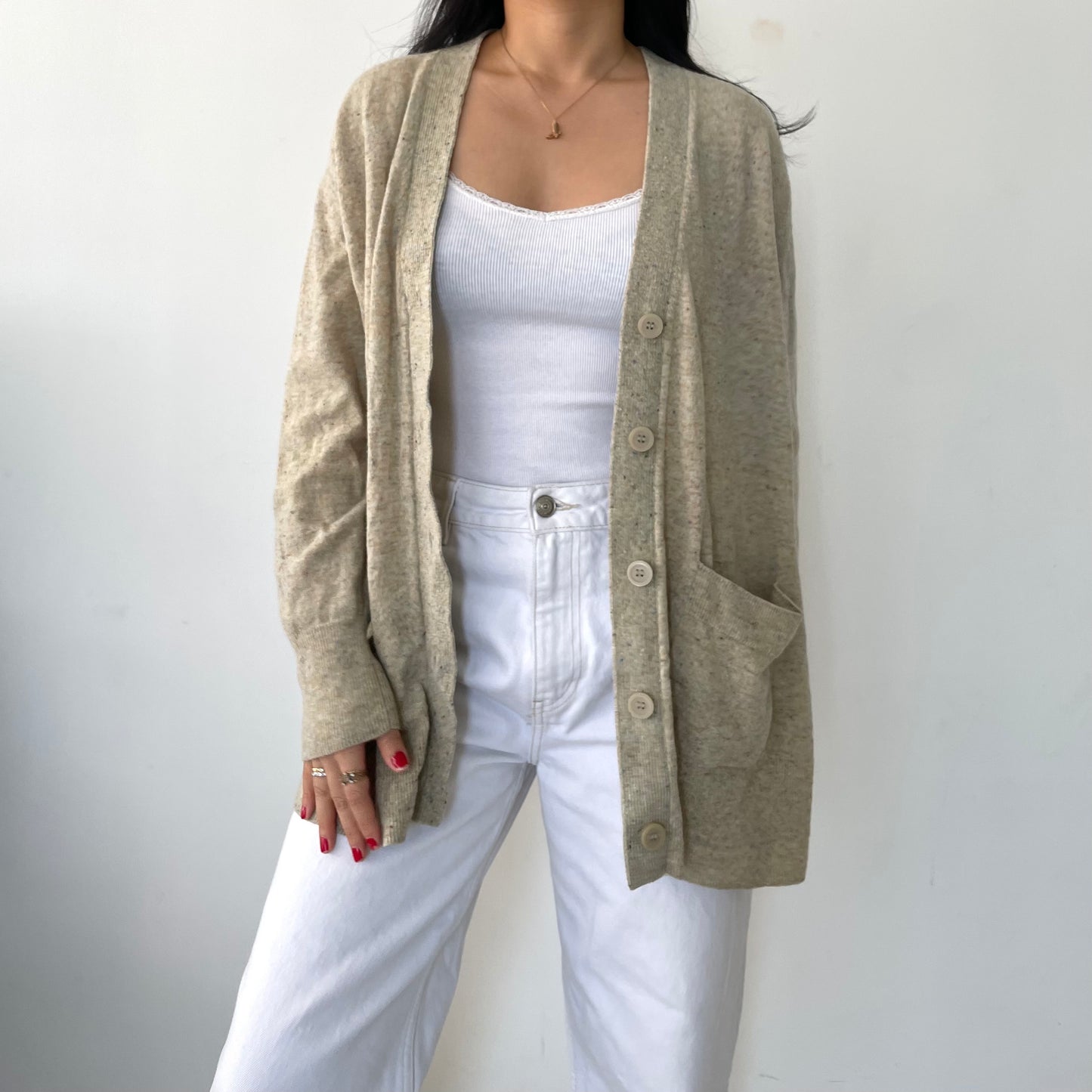 COS Beige V-Neck Wool Cardigan - Small/Medium