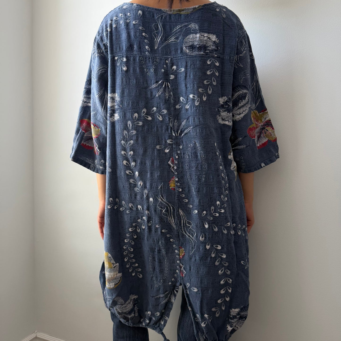 Made in Italy Blue Short Sleeve Floral Tunic - X-Large