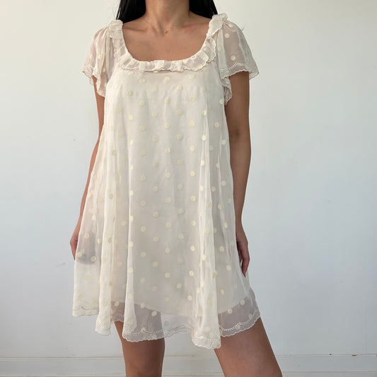 Snidel Cream Short Sleeve Babydoll Dress - Small