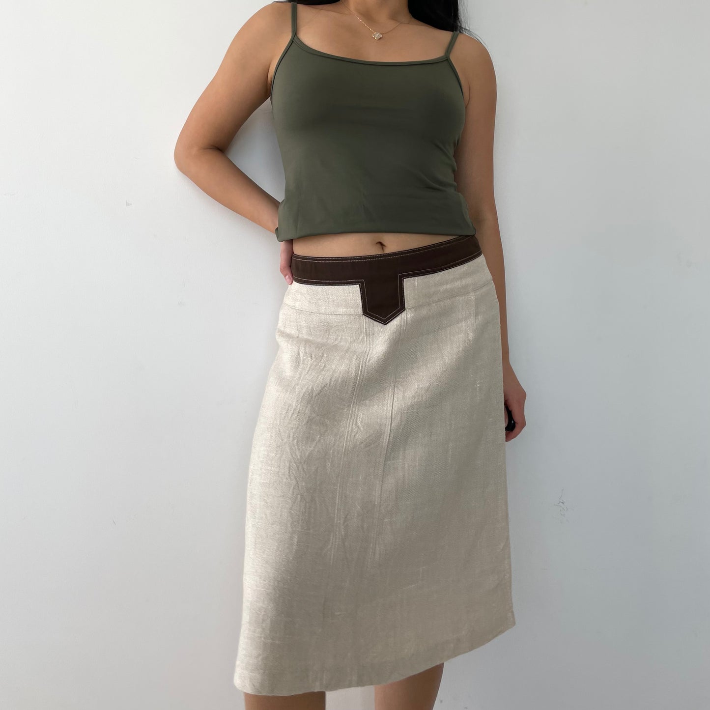 Vintage Beige Linen Skirt - Medium