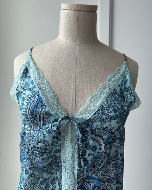 Frankies Bikinis Juliet Lace Silk Tank in Blue Paisley - Small