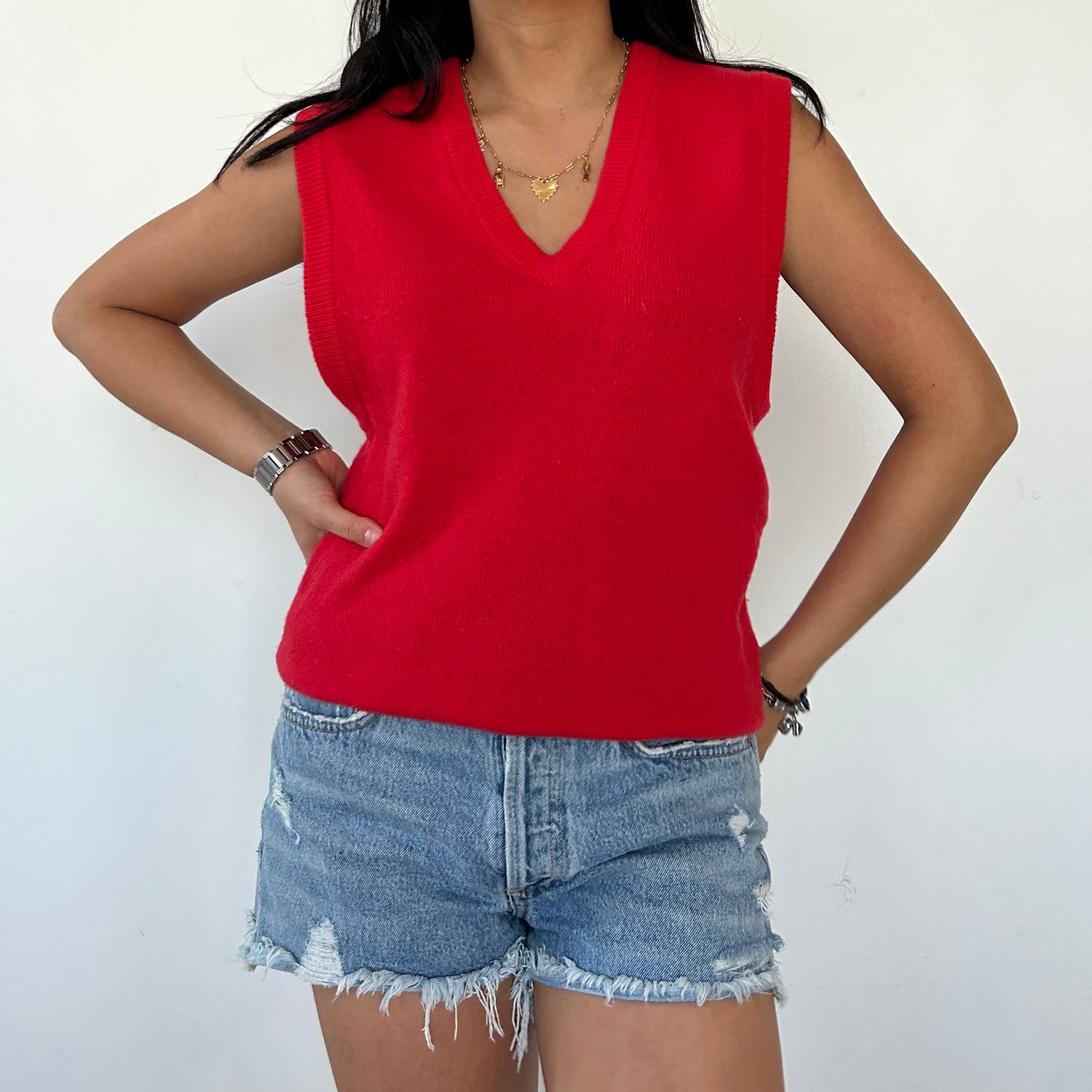 Vintage 1980s Giordano Red Wool Vest - Small