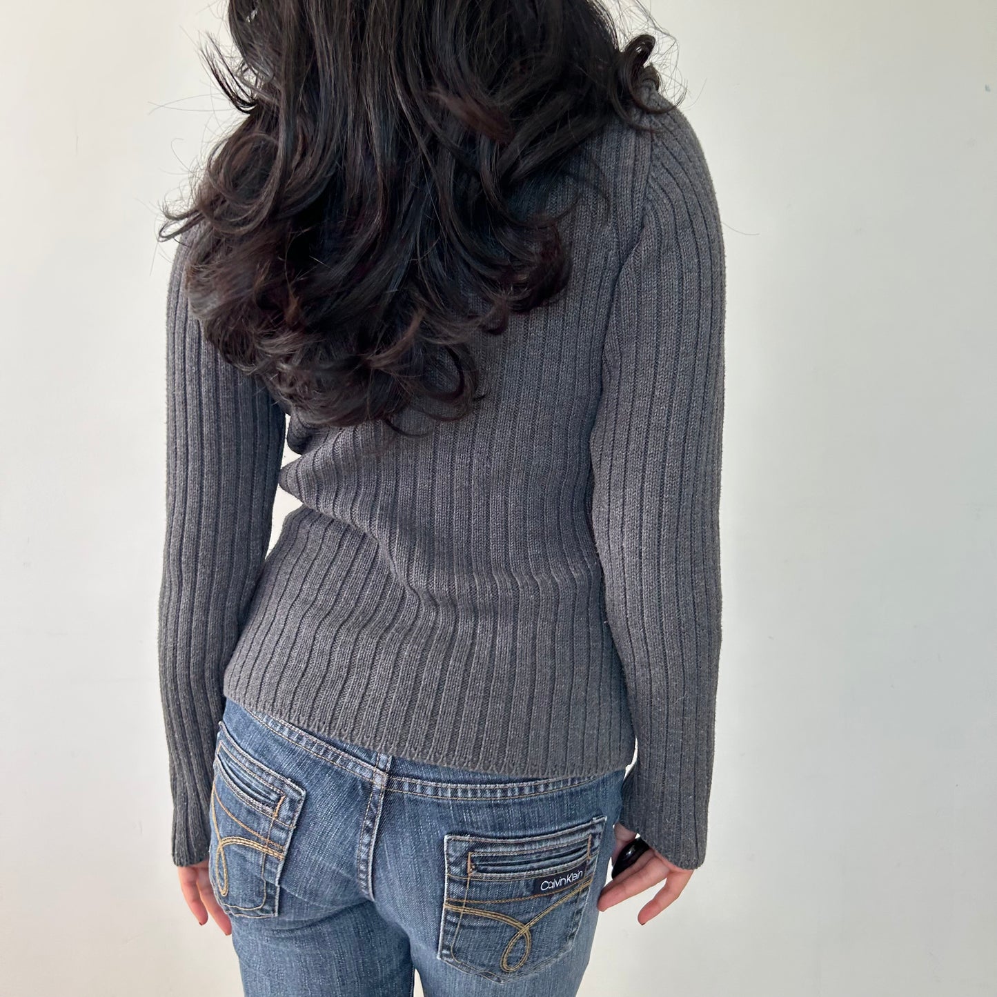 Jacob Grey Ribbed Chunky Knit Turtleneck Jumper - Medium