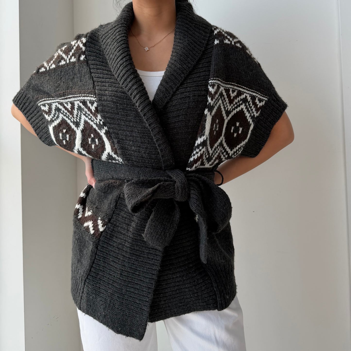 Nevada Grey Short Sleeve Wool Blend Wrap Cardigan - Small