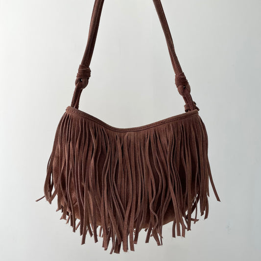 Brown Suede Fringe Hobo Bag