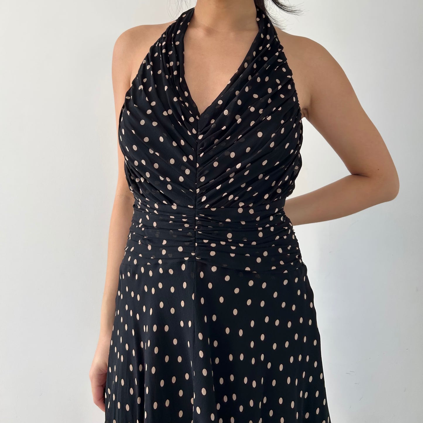 Jones New York Brown Polka Dot Silk Halter Dress - Medium